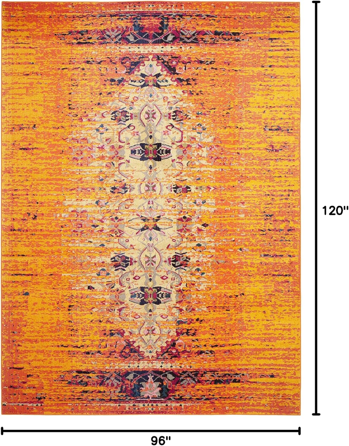 SAFAVIEH Monaco Collection Area Rug - 8' x 10', Orange & Multi, Modern Boho Abstract Distressed Design, Non-Shedding & Easy Care, Ideal for High Traffic Areas in Living Room, Bedroom (MNC209H)