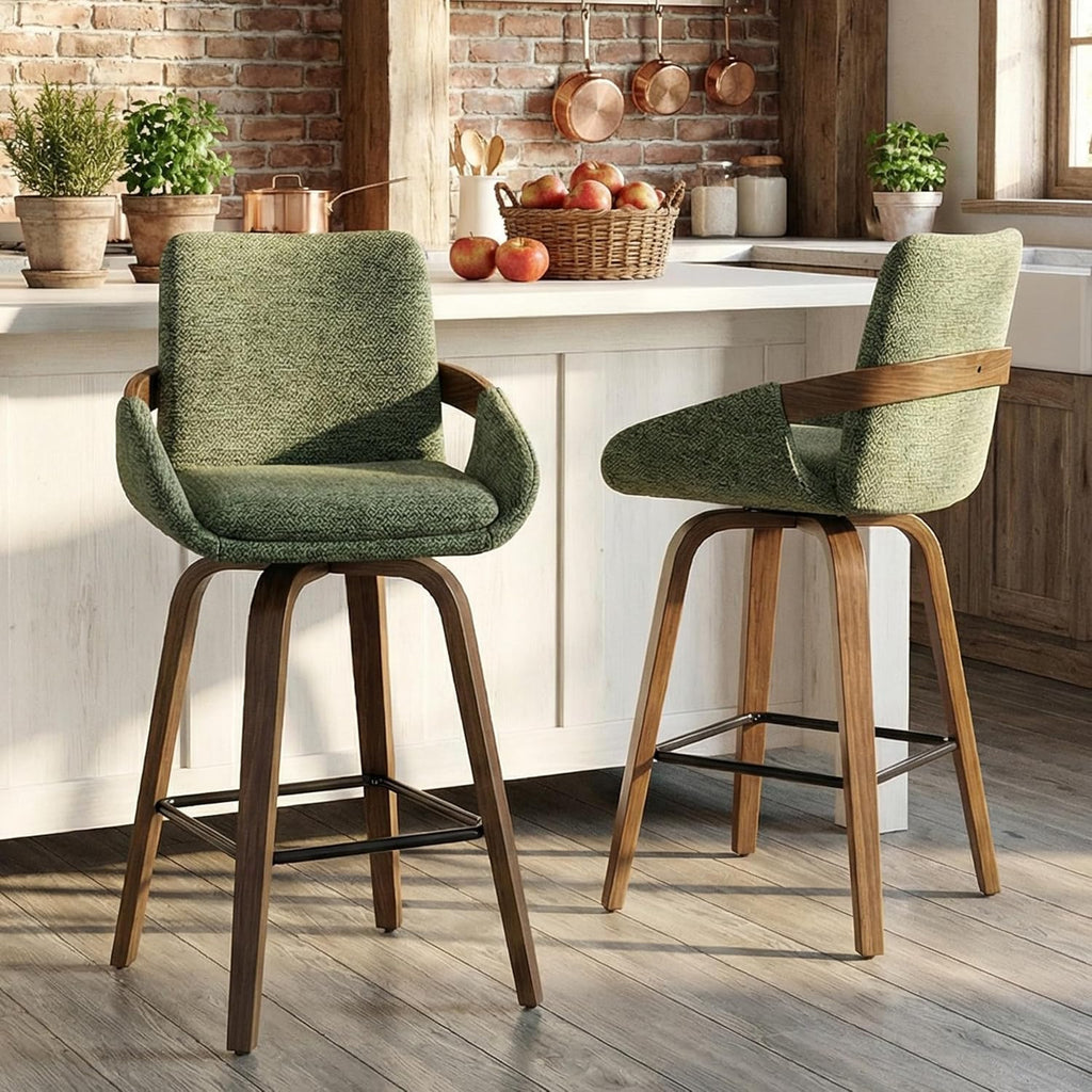 26" Swivel Counter Height Bar Stools Set of 2, Moss Green