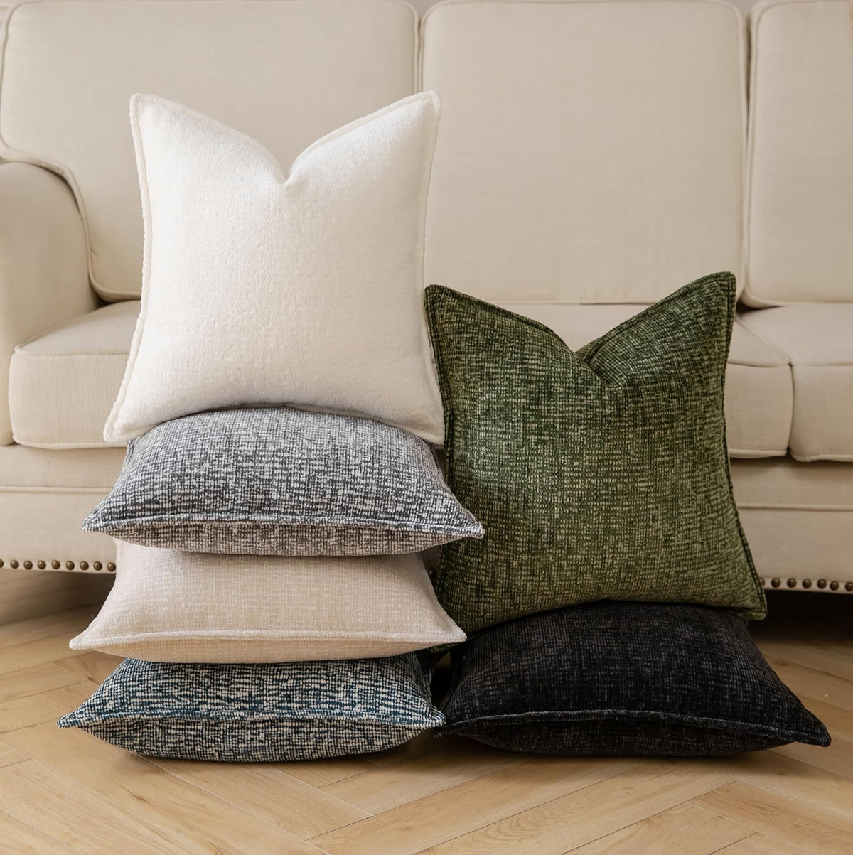 Neelvin Textured Throw Pillow Covers 26x26 Thick Luxury Chenille Decorative Pillow Case with Nubby Granular Texture, Modern Woven Couch Cushion Cover for Sofa Bed,Black, Set of 2