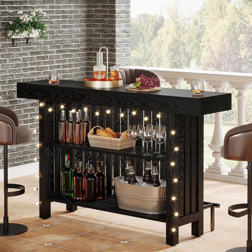 Tribesigns 63" Large Bar Table, Black Counter Height Table with Footrest