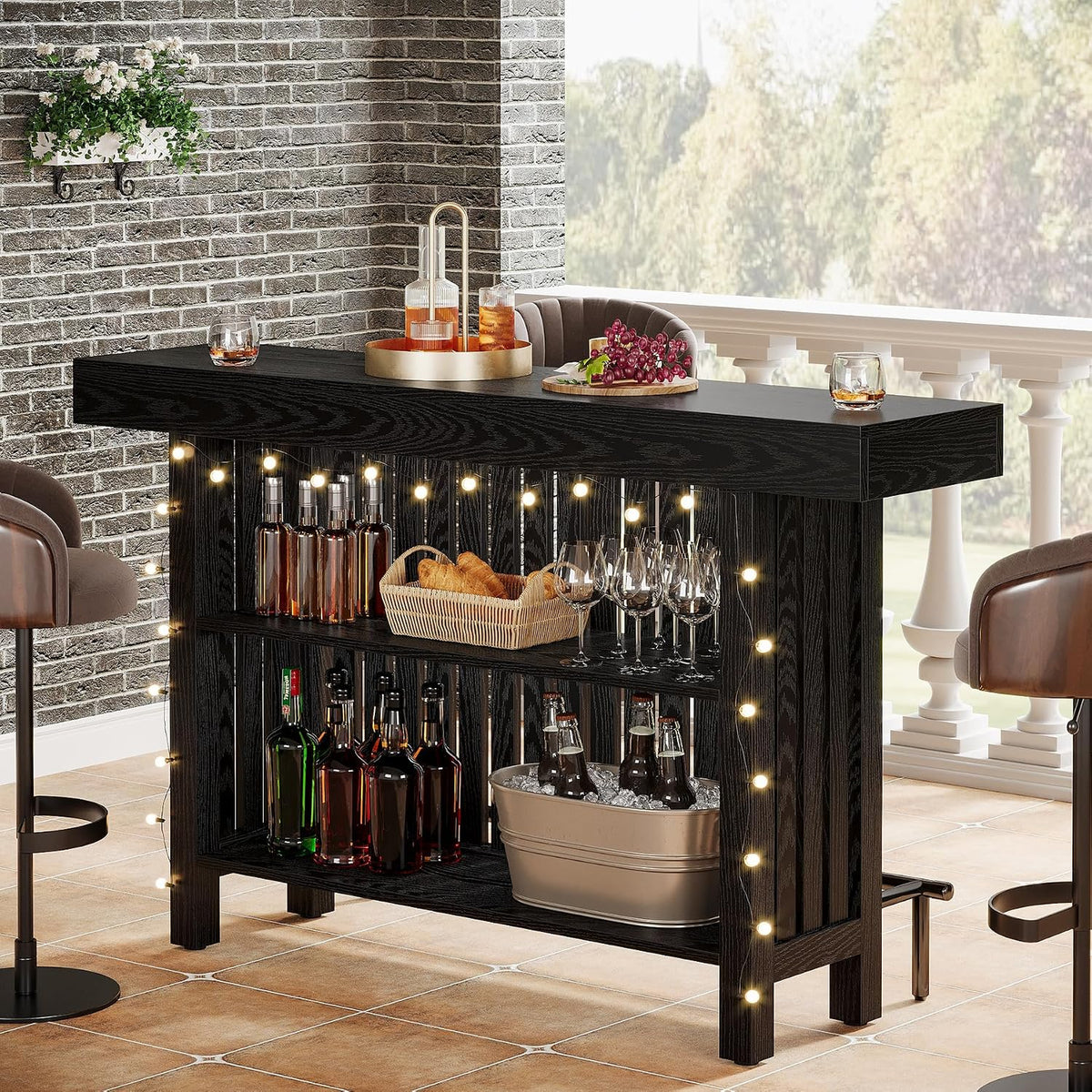 Tribesigns 63" Large Bar Table, Black Counter Height Table with Footrest