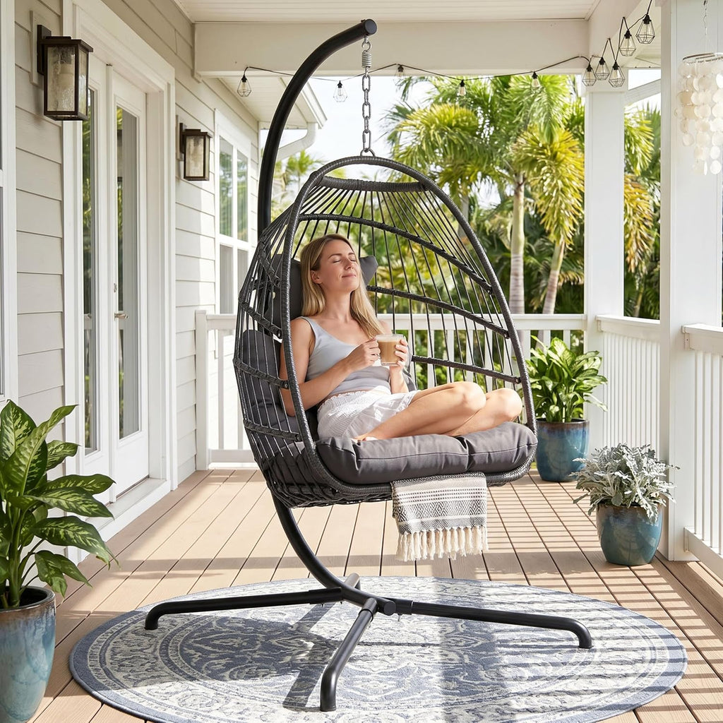 RADIATA Outdoor Hanging Egg Chair with Stand, Foldable Egg Swing Chair