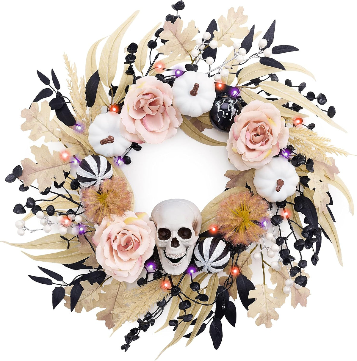 Valery Madelyn 24" Halloween Wreath for Front Door Decor with Lights