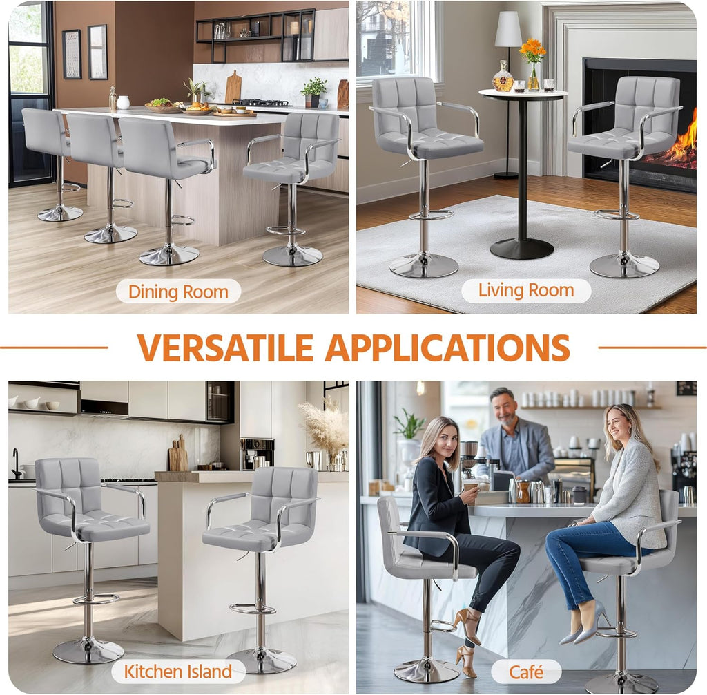 Yaheetech Bar Stools Set of 2, Adjustable Swivel with Backs, Light Gray