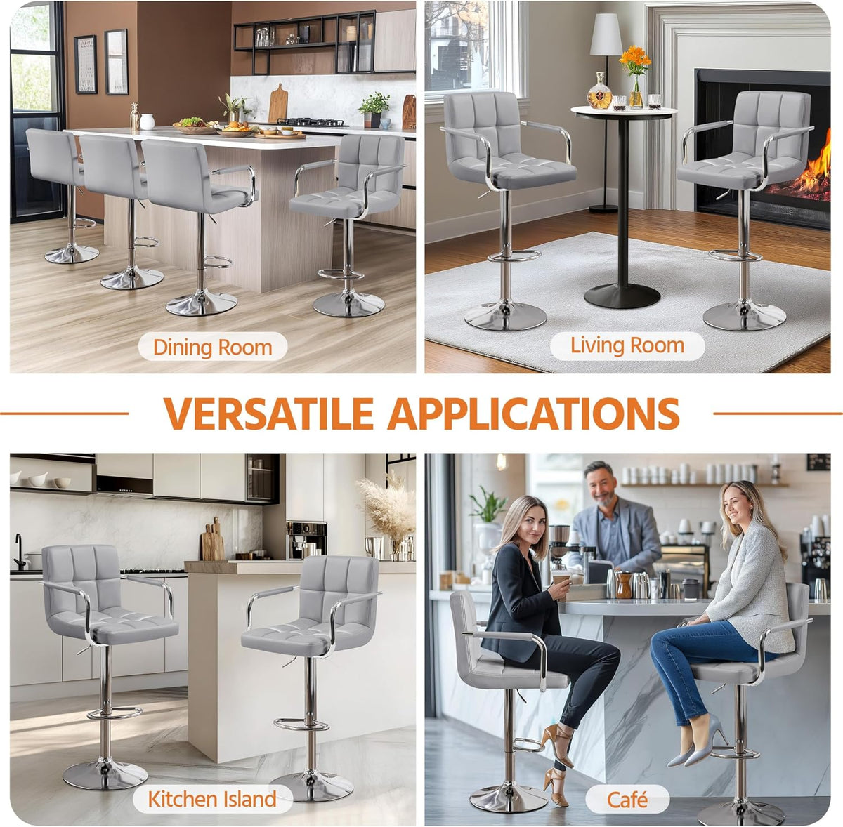 Yaheetech Bar Stools Set of 2, Adjustable Swivel with Backs, Light Gray