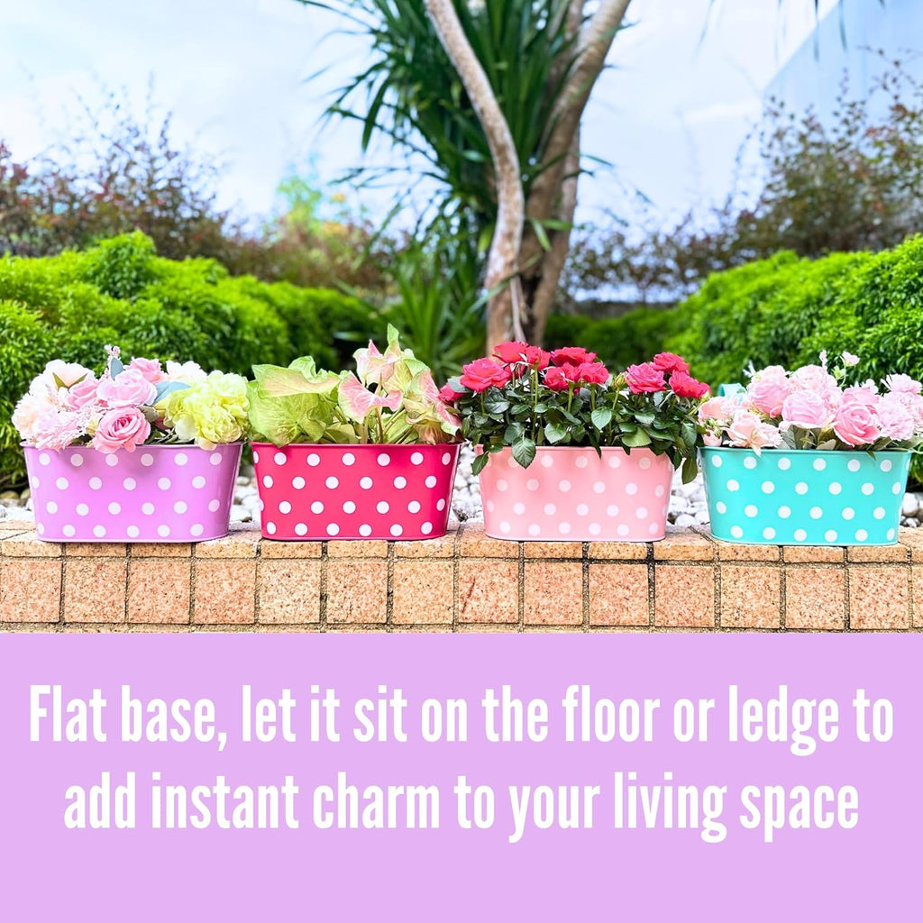 LaLaGreen Colorful Rail Planter (17 in, 6 Pack) Polka Dot Metal Deck Pots