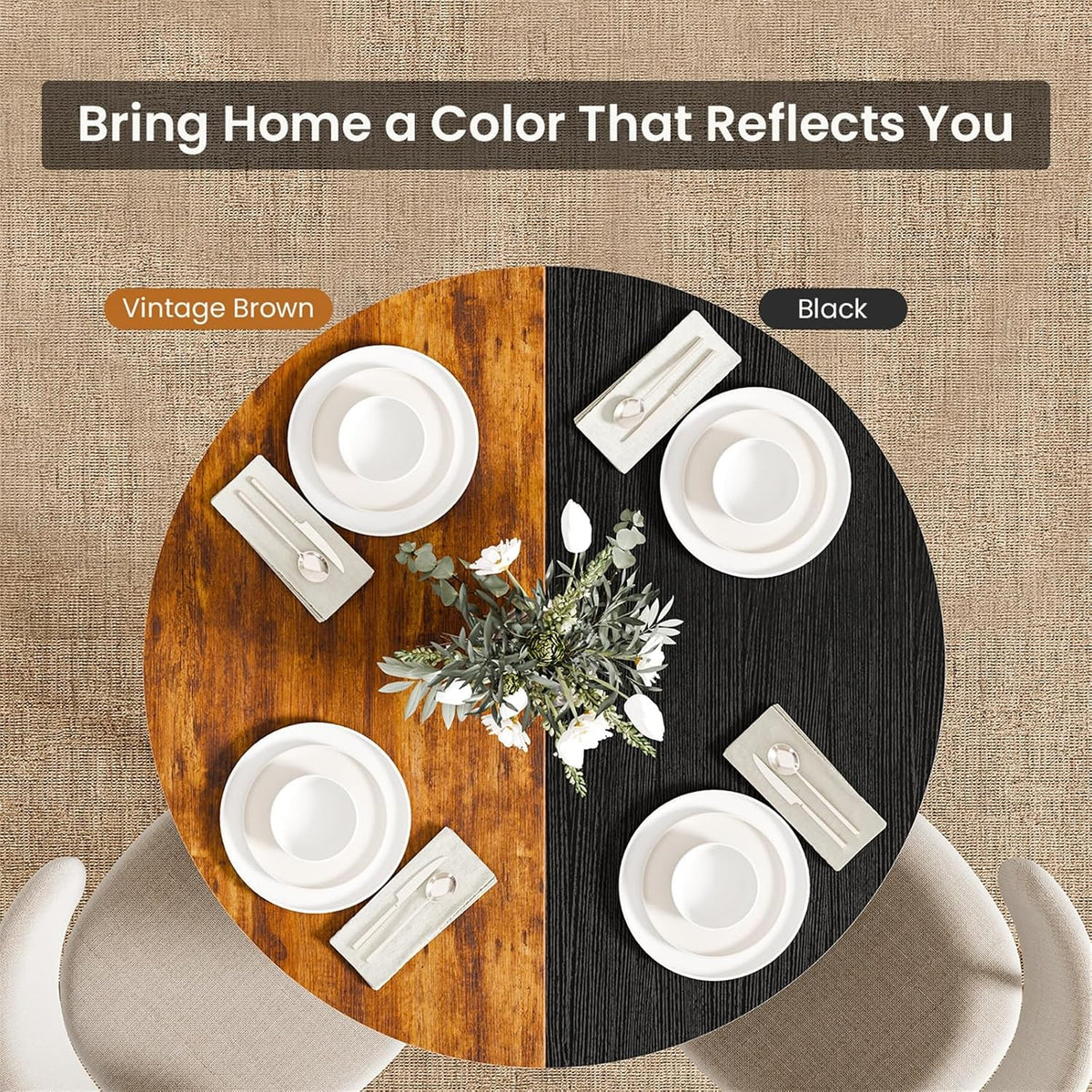 DUMOS 42" Round Dining Table with Storage, Circle Kitchen Table for 4-5