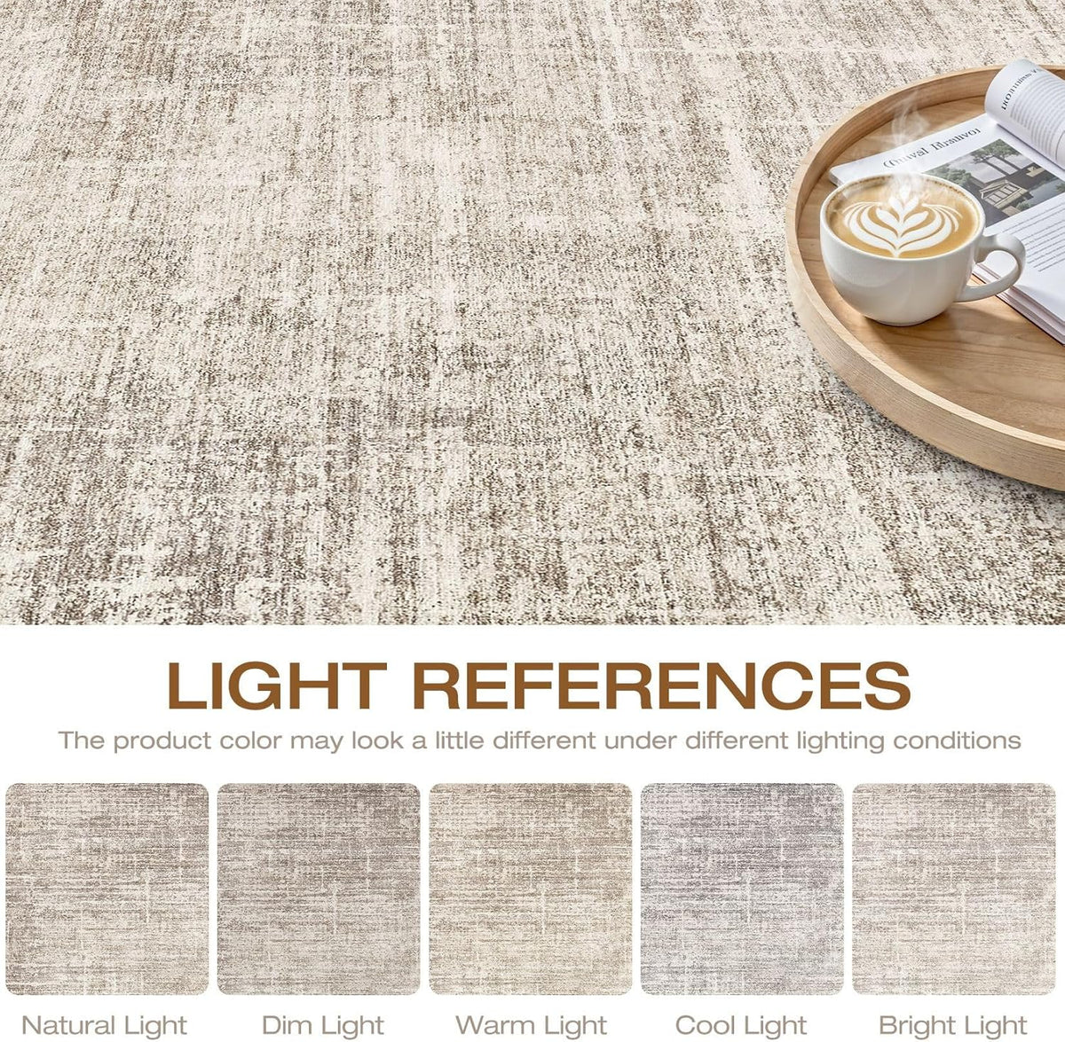 LOONGRUG 8x10 Area Rugs Washable Neutral Modern Rug for Living Room Brown