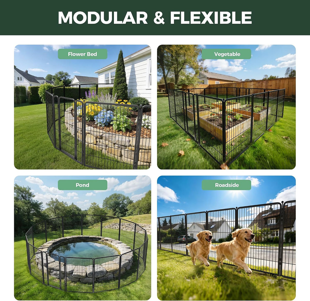 FXW No Dig Garden Fence, Outdoor for Yard, 40in(H) x 13.6ft(L), 6 Panels