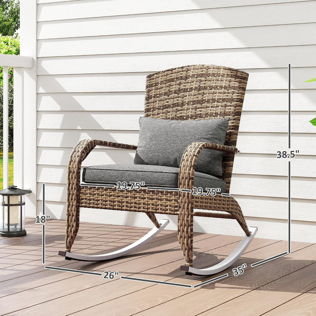 Outsunny Outdoor Wicker Adirondack Rocking Chair High Back Gray