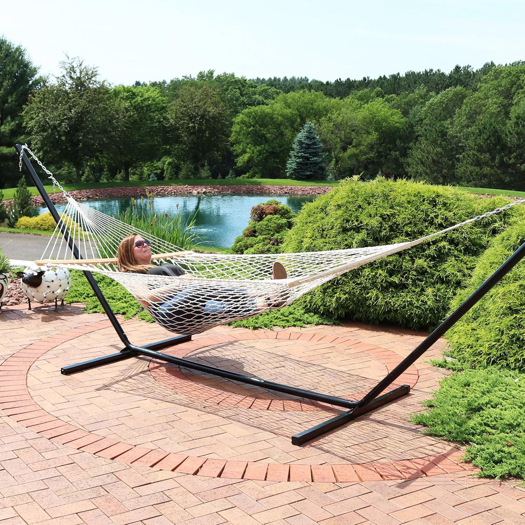 Sunnydaze Double Cotton Rope Hammock for Outside, Backyard, Patio, Natural