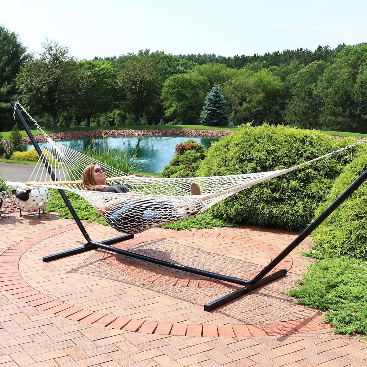 Sunnydaze Double Cotton Rope Hammock for Outside, Backyard, Patio, Natural