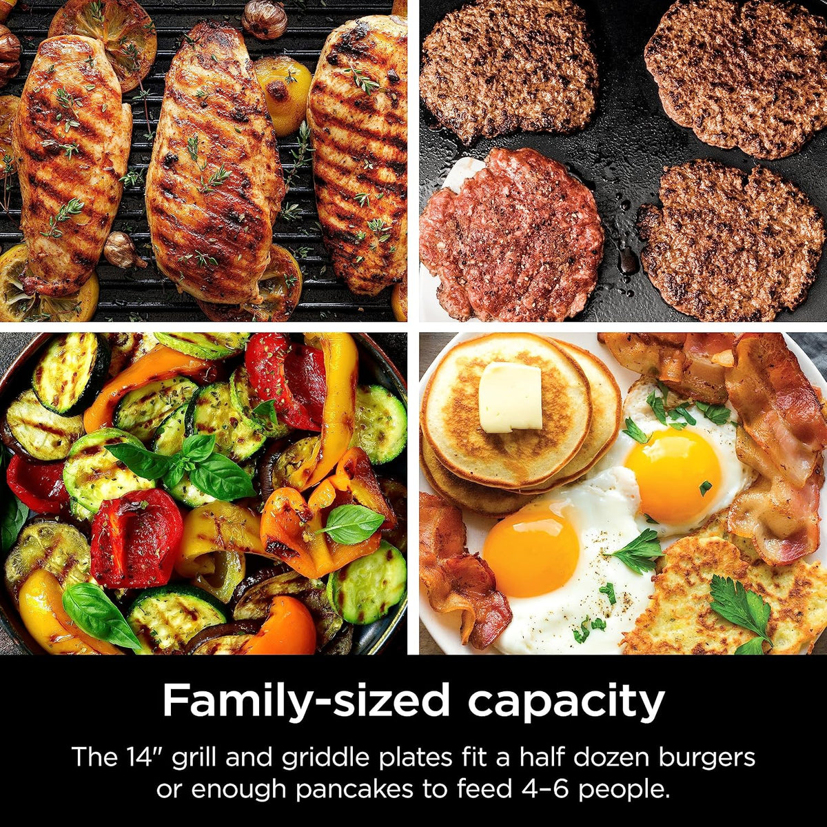 Ninja® Sizzle™ Indoor Grill & Griddle, 14'', 500°F, Grey/Silver, GR101