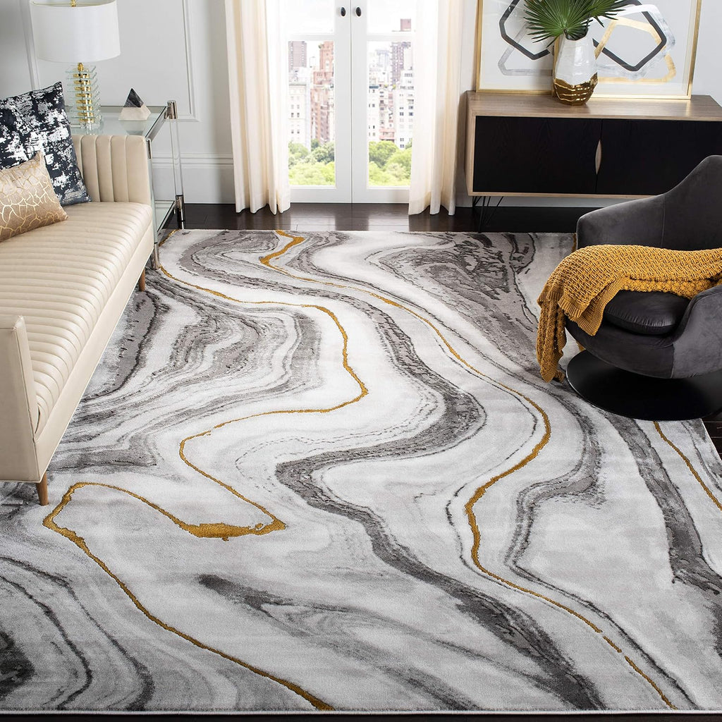 SAFAVIEH Craft Collection Area Rug - 12' Square, Grey & Gold, Modern Abstract Design, Non-Shedding & Easy Care, Ideal for High Traffic Areas in Living Room, Bedroom (CFT819F)