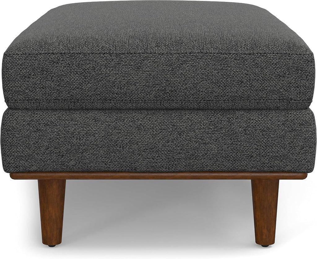 SIMPLIHOME Morrison 49" Wide Woven-Blend Fabric Ottoman in Charcoal Grey