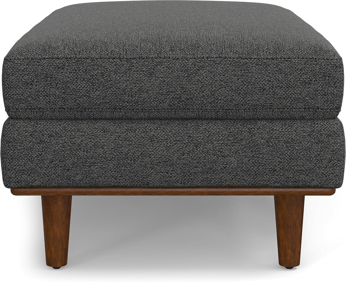 SIMPLIHOME Morrison 49" Wide Woven-Blend Fabric Ottoman in Charcoal Grey