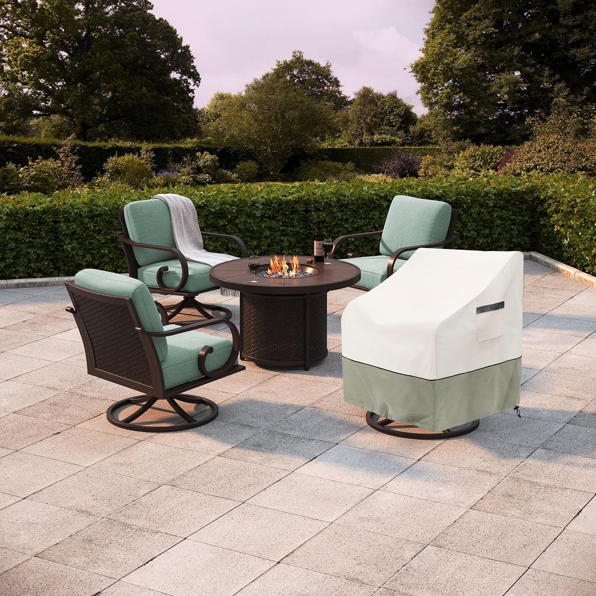 Outdoor Swivel Lounge Chair Cover 2 Pack,Waterproof Heavy Duty Outdoor Chair Covers,Patio Rocking Chair Covers for Outdoor Furniture,(30 W x 34 D x 38.5 H inches),White&Grayish Green