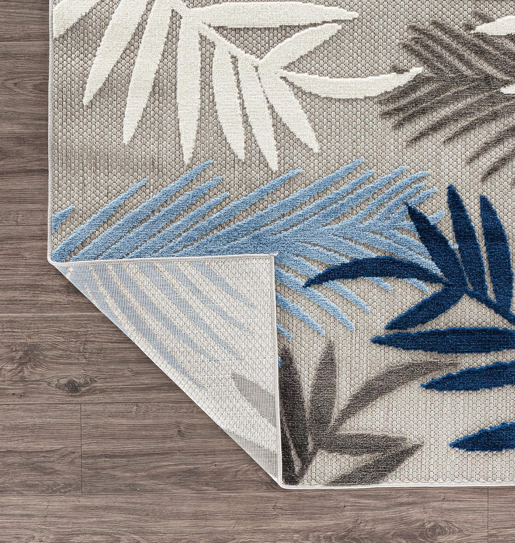 Rugshop Palm Indoor/Outdoor Non-Shedding Deck Patio Area Rug Blue 5' x 7'