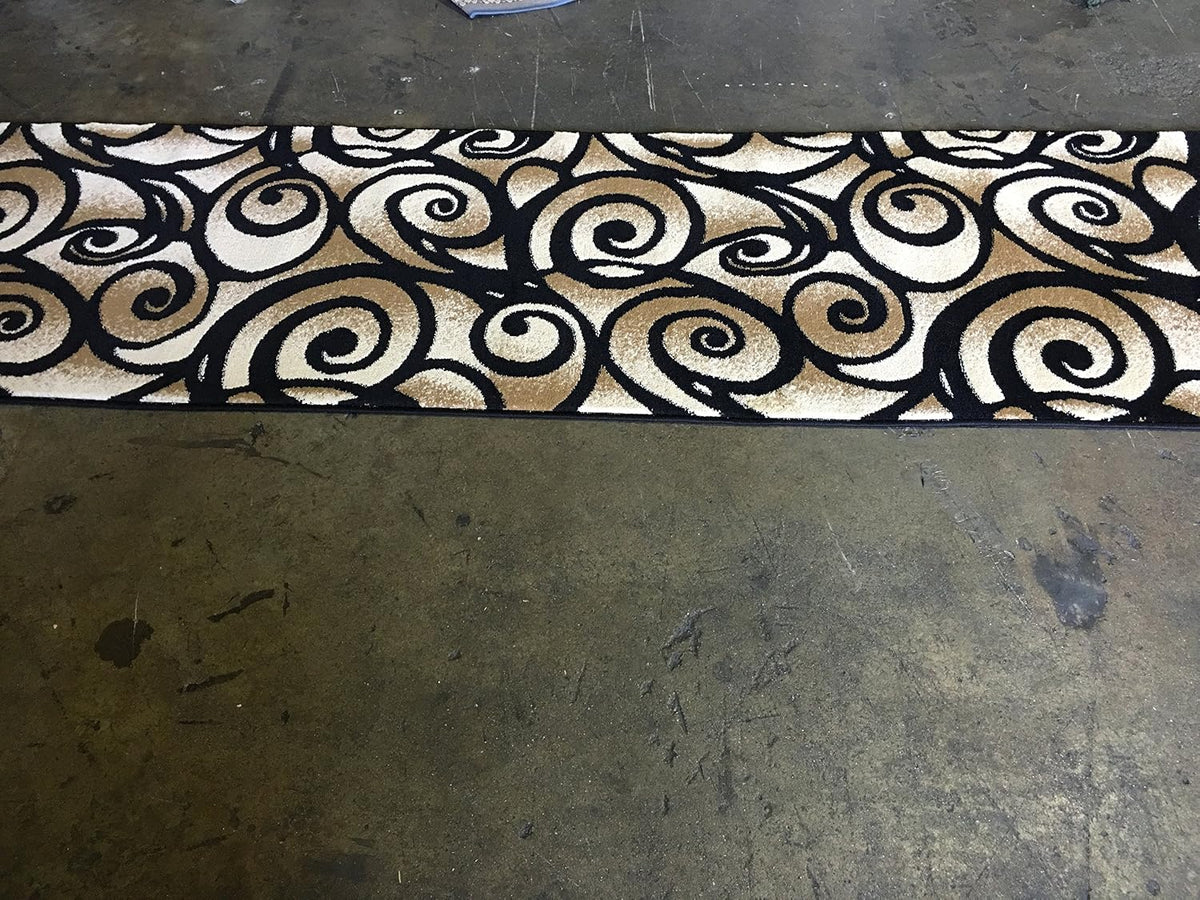 Bellagio Modern Wide Contemporary Rug Runner #341 Black (32 inch X 7 feet 3inch)
