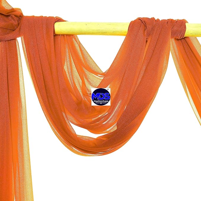 MDS Halloween Chiffon Draping Fabric - 2 Panel, 30" Wide x 30ft Long - Sheer Spooky Arbor & Canopy Drapery for Haunted House Backdrops, Party Ceilings, DIY Costumes & Themed Events - Orange (Pack of 2)
