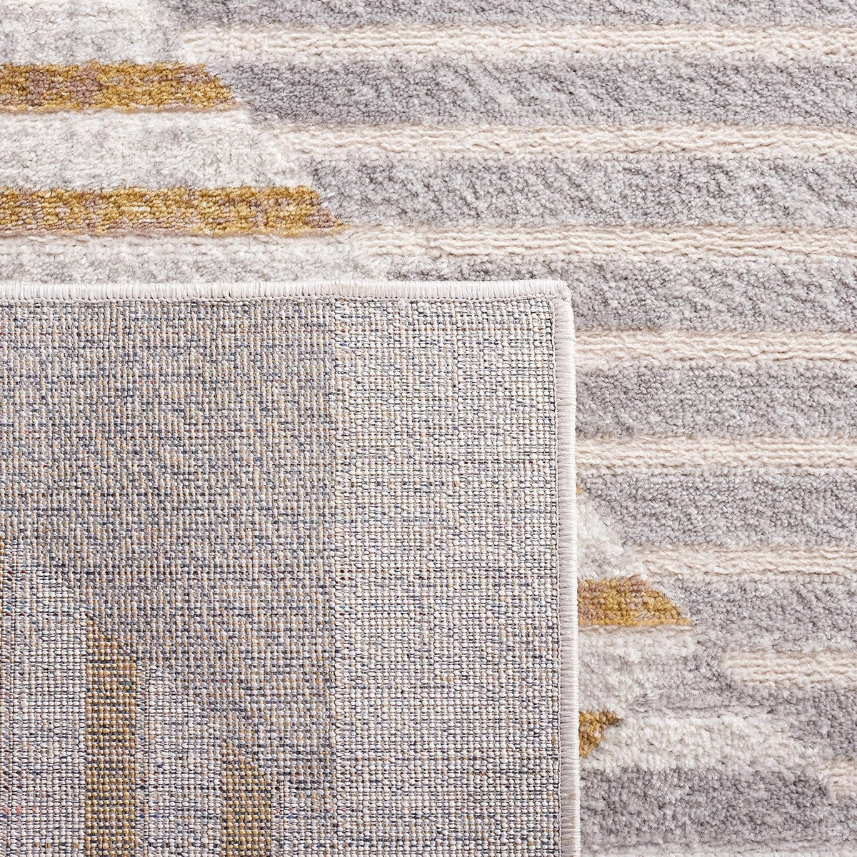 SAFAVIEH Palma Collection Area Rug - 9' x 12', Beige & Light Grey, Mid-Century Modern Geometric Stripe Design, Non-Shedding & Easy Care, Ideal for High Traffic Areas in Living Room, Bedroom (PAM328A)