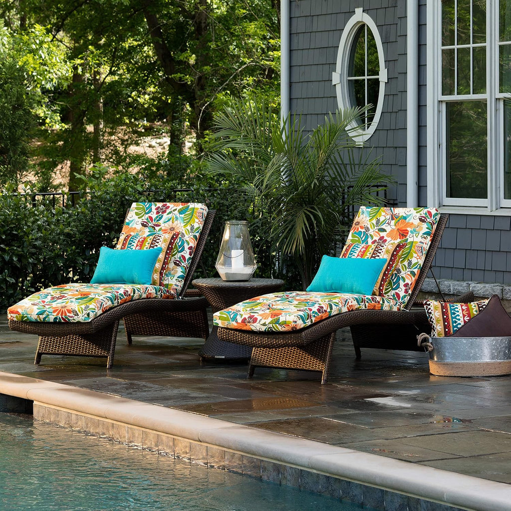 Pillow Perfect Bright Floral Indoor/Outdoor 1 Piece Split Back Chaise Lounge Cushion, 1 Count, 72.5" x 21", Ivory Lensing