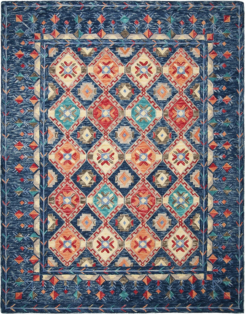 SAFAVIEH Aspen Collection X-Large Area Rug - 11' x 15', Navy & Orange, Handmade Boho Wool, Ideal for High Traffic Areas in Living Room, Bedroom (APN515N)