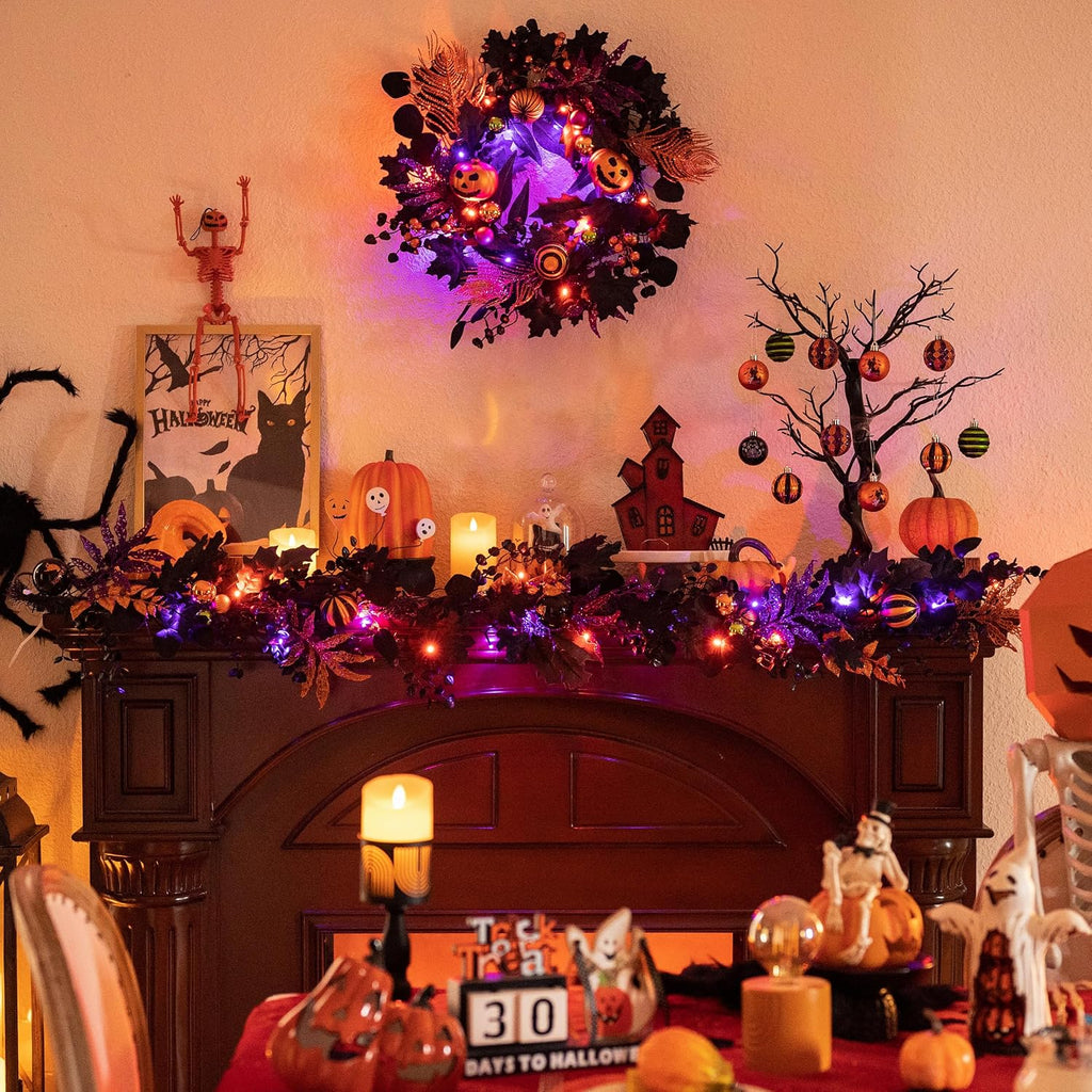 Valery Madelyn 18" Pumpkin Halloween Wreath for Front Door Decor