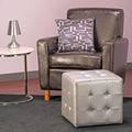 Cortesi Home Apollo Cube Ottoman in Metallic Silver Faux Leather