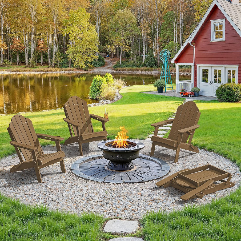 LUE BONA HDPE Folding Adirondack Chair, Cup Holder, Set of 2, Brown