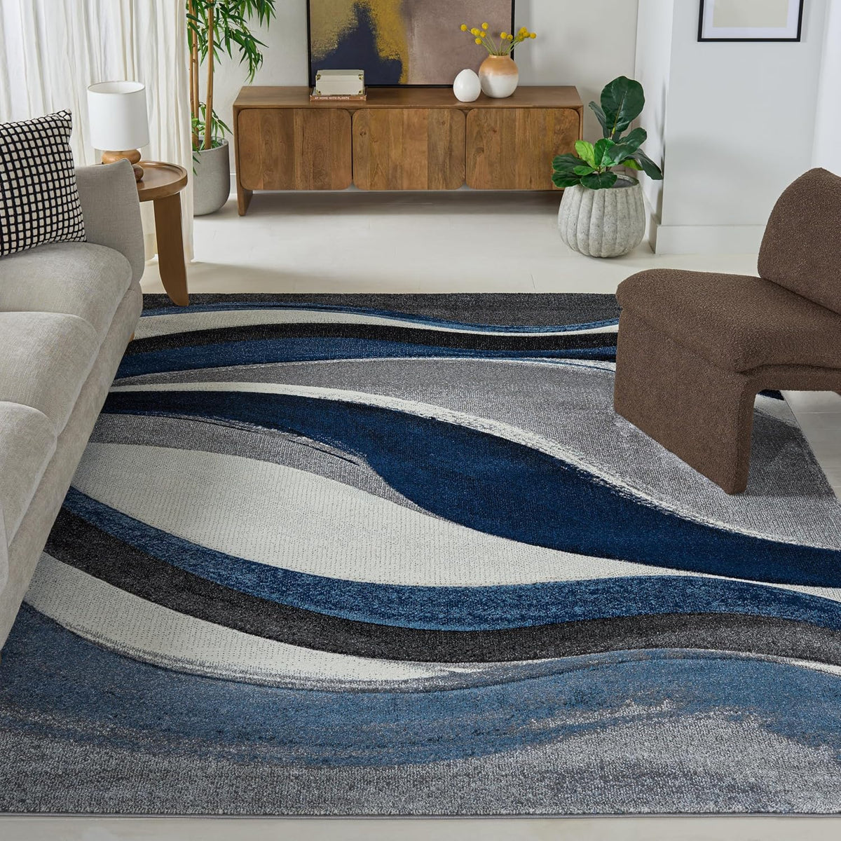 SAFAVIEH Hollywood Collection Area Rug - 9' x 12', Grey & Blue, Mid-Century Modern Design, Non-Shedding & Easy Care, Ideal for High Traffic Areas in Living Room, Bedroom (HLW766F)