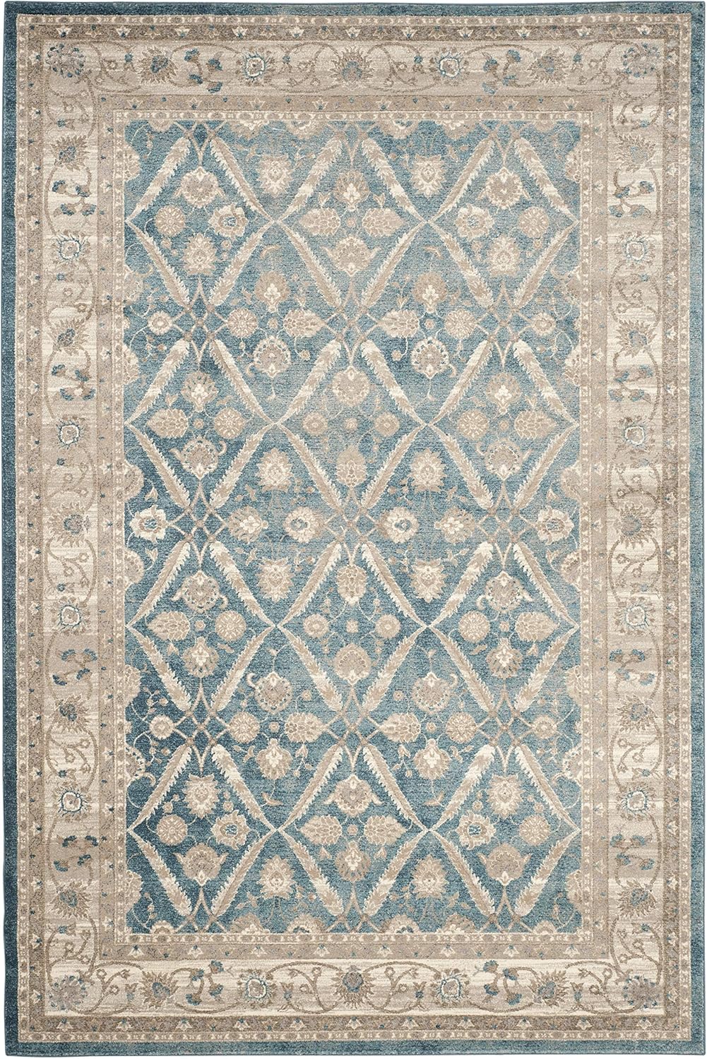 SAFAVIEH Sofia Collection Area Rug - 8' x 10', Blue & Beige, Vintage Oriental Distressed Design, Non-Shedding & Easy Care, Ideal for High Traffic Areas in Living Room, Bedroom (SOF378C)
