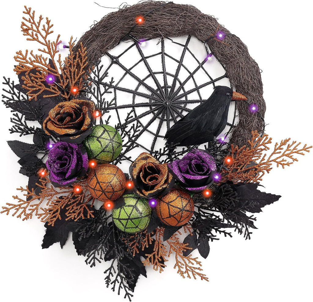 Valery Madelyn 18" Pre-Lit Halloween Wreath for Front Door Decor
