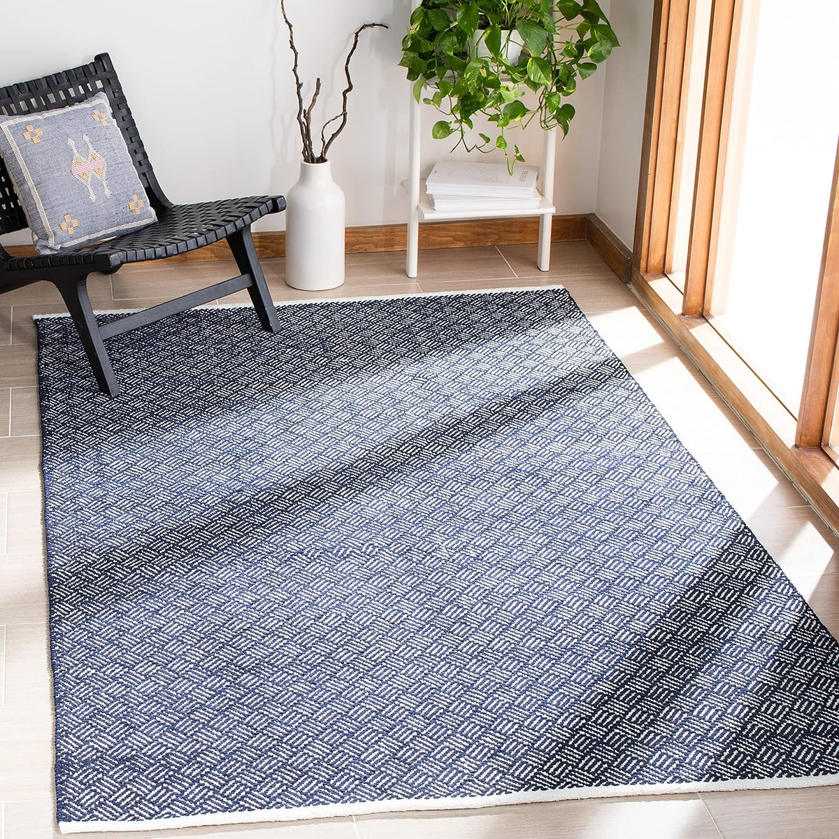SAFAVIEH Boston Collection 6' x 9' Navy BOS680D Handmade Flatweave Cotton Area Rug