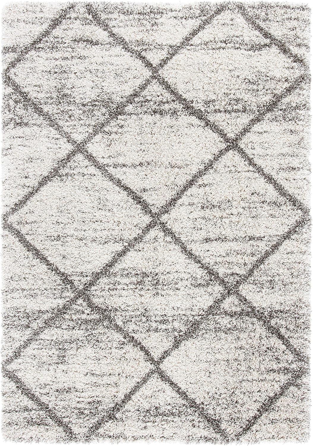 SAFAVIEH Hudson Shag Collection Area Rug - 5'3" x 7'6", Grey & Beige, Modern Trellis Design, Non-Shedding & Easy Care, 2-inch Thick Ideal for High Traffic Areas in Living Room, Bedroom (SGH281J)