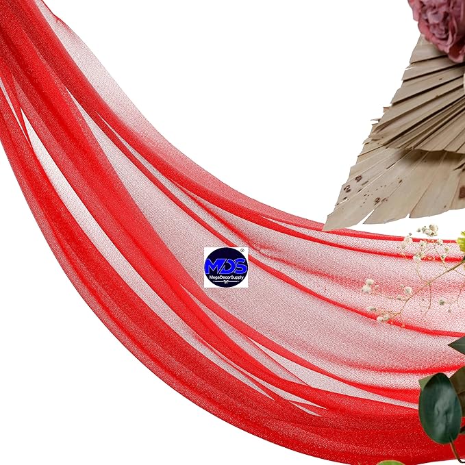 MDS Halloween Chiffon Draping Fabric - 2 Panel, 30" Wide x 100ft Long - Sheer Spooky Arbor & Canopy Drapery for Haunted House Backdrops, Party Ceilings, DIY Costumes & Themed Events - Red (Pack of 2)
