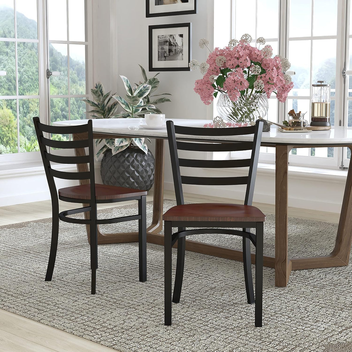Flash Furniture Hercules Ladder Back Restaurant Chair, Mahogany, 2-Pack