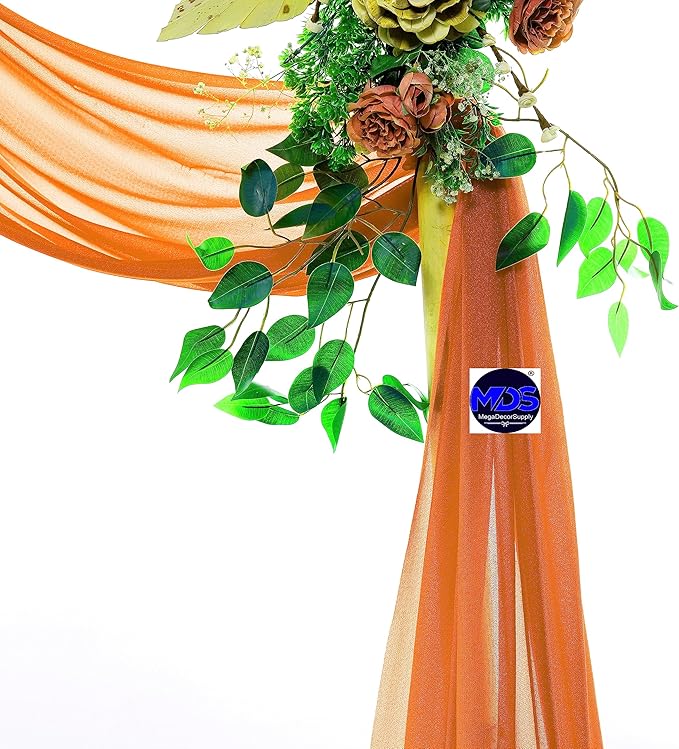 MDS Halloween Chiffon Draping Fabric - 2 Panel, 30" Wide x 40ft Long - Sheer Spooky Arbor & Canopy Drapery for Haunted House Backdrops, Party Ceilings, DIY Costumes & Themed Events - Orange (Pack of 2)