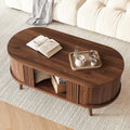 47.2" Oval Fluted Coffee Table with Storage, Fluted Mid-Century, Walnut