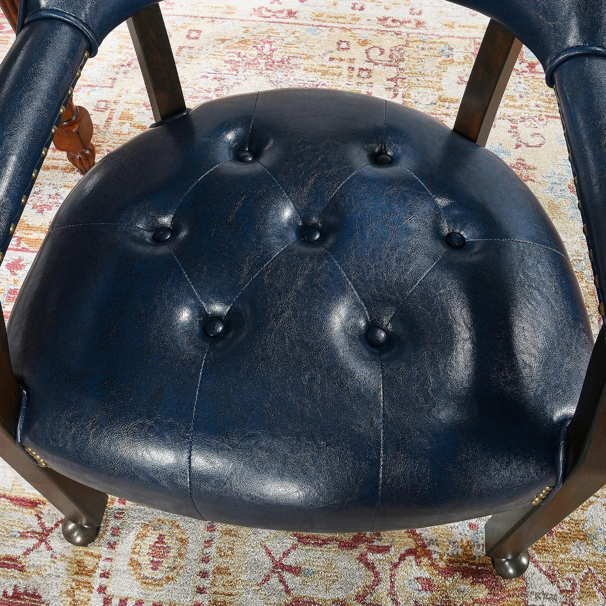 Set of 4 Dining Arm Chair with Casters, Blue PU Chairs, No Table