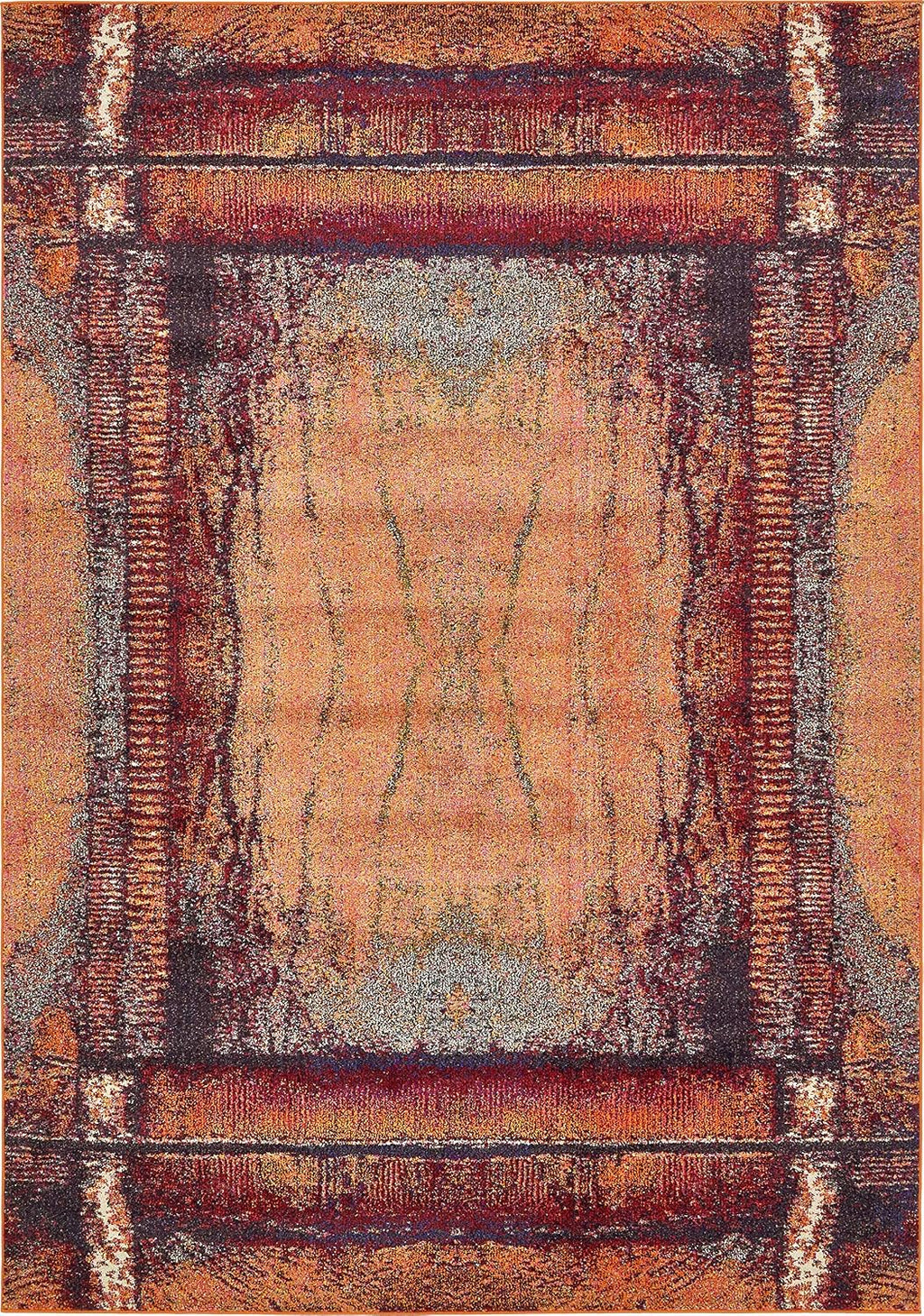 Unique Loom Estrella Collection Rustic, Distressed, Modern, Abstract Area Rug (7' 0 x 10' 0 Rectangular, Orange/Black)