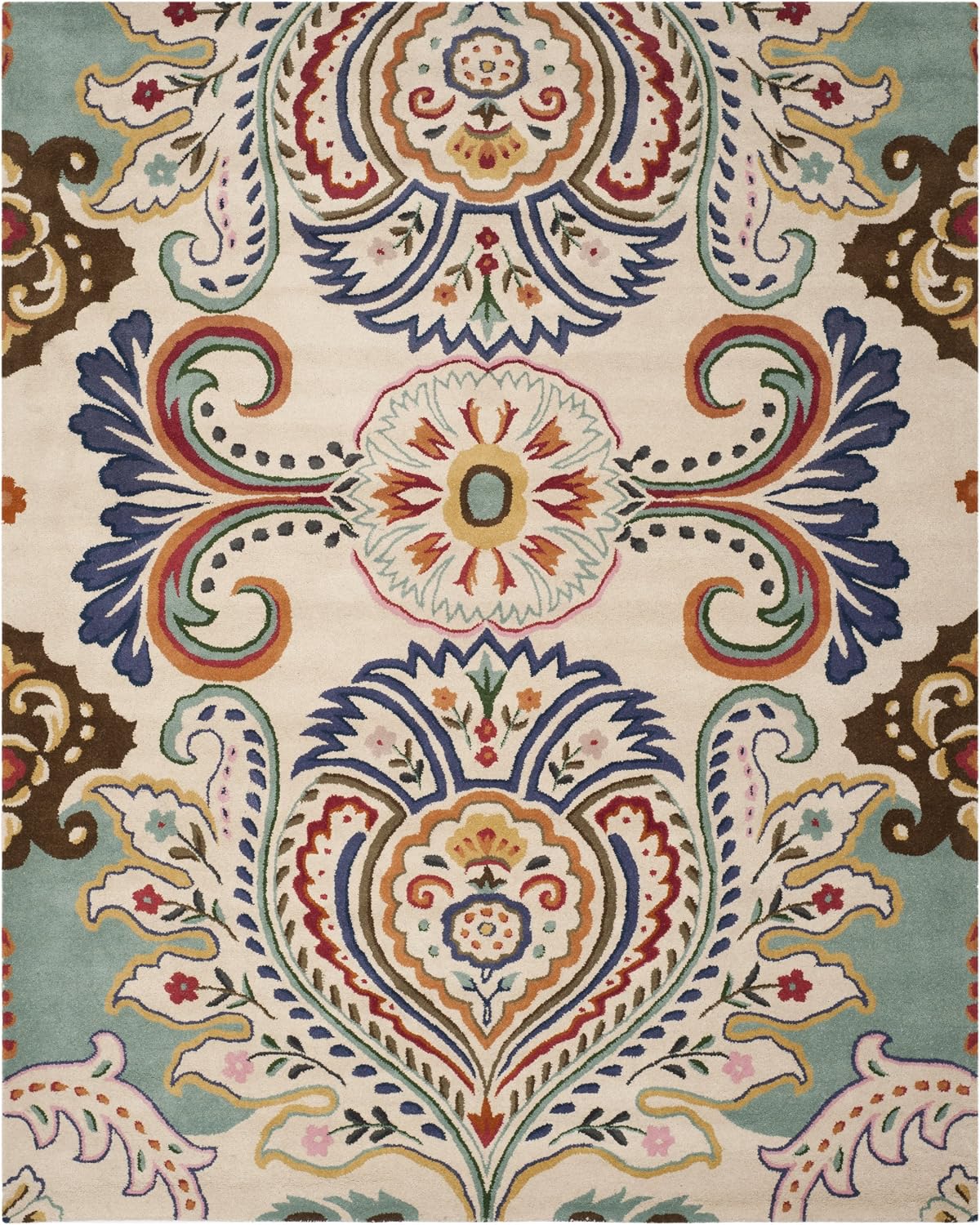 SAFAVIEH Area Rug 8x10 - Bella Collection - Large - Ivory & Teal, Handmade Wool, Boho Design, Ideal for Living Room, Bedroom, Office, Dining Space (BEL118A)