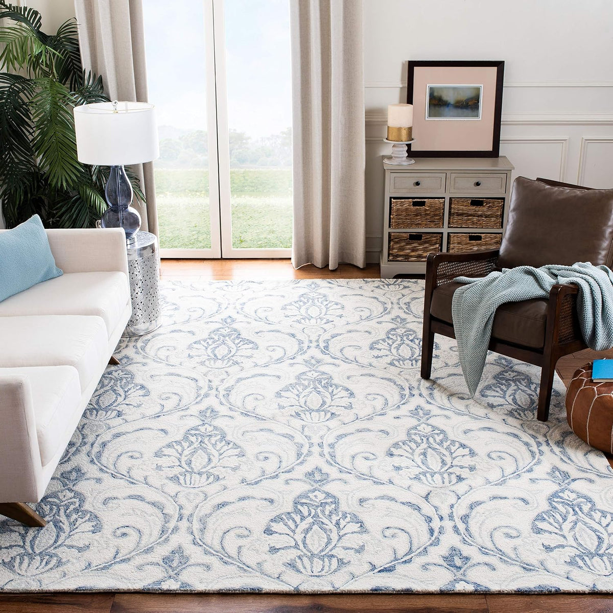 SAFAVIEH Micro-Loop Collection 10' x 14' IvoryBlue MLP532A Handmade Premium Wool Living Room Dining Bedroom Area Rug