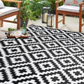 SAND MINE Waterproof Outdoor Rug 6x9 ft, Reversible Mats, Modern Area Rug, Large Floor Mat and Rug for Outdoors, RV, Patio, Backyard, Deck, Picnic, Beach, Trailer, Camping, Black & White Lattice