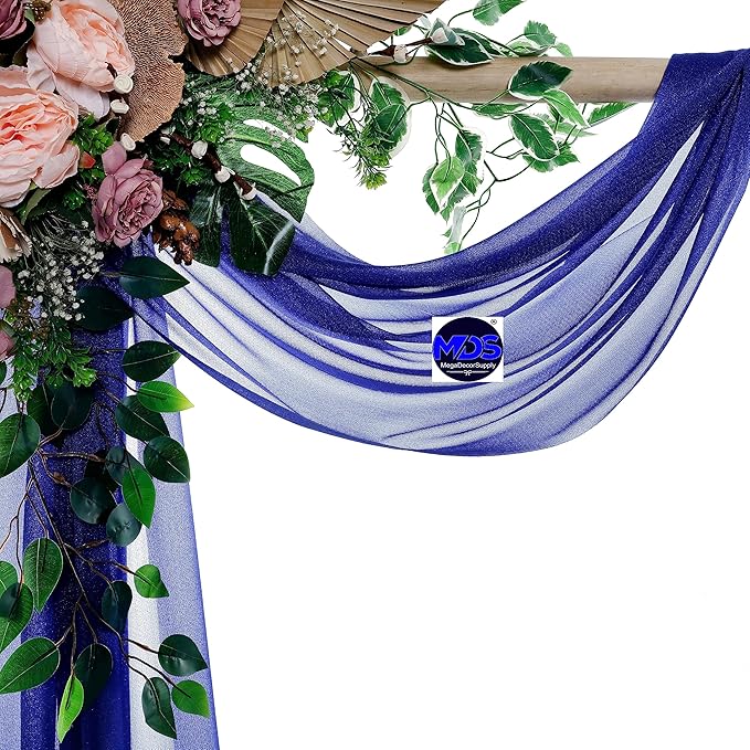 MDS Halloween Chiffon Draping Fabric - 2 Panel, 30" Wide x 30ft Long - Sheer Spooky Arbor & Canopy Drapery for Haunted House Backdrops, Party Ceilings, DIY Costumes & Themed Events - Royal Blue (Pack of 2)