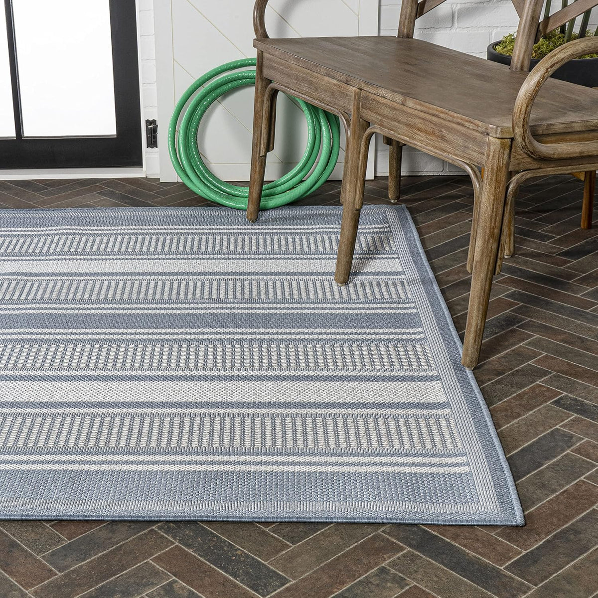 JONATHAN Y Double Stripe Indoor Outdoor Area Rug 3X5 Blue/Light Gray, Haynes Modern for Backyard, Patio, Porch, Easy-Cleaning, High Traffic, Pet-Friendly, Non-Shedding (SMB202E-3)
