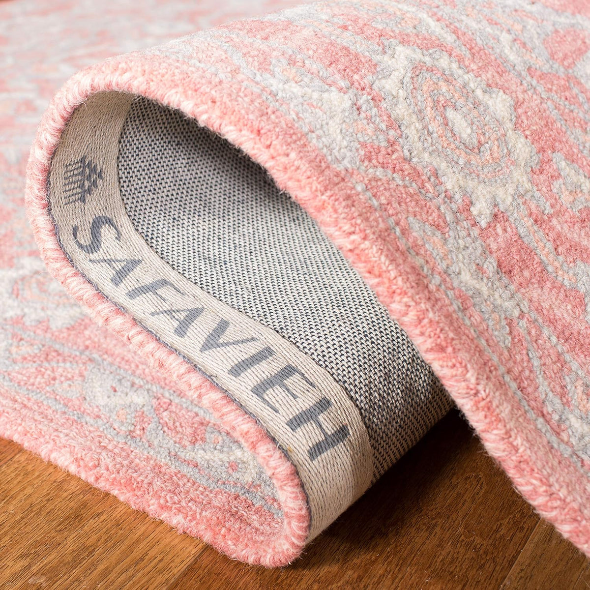 SAFAVIEH Micro-Loop Collection X-Large Area Rug - 11' x 15', Pink & Ivory, Handmade Shabby Chic Wool, Ideal for High Traffic Areas in Living Room, Bedroom (MLP504U)