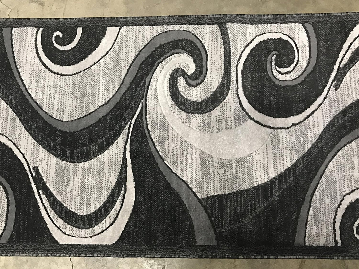 Modern Long Contemporary Runner Rug Grey & Black Design 144 (32 inch X 10 Feet)