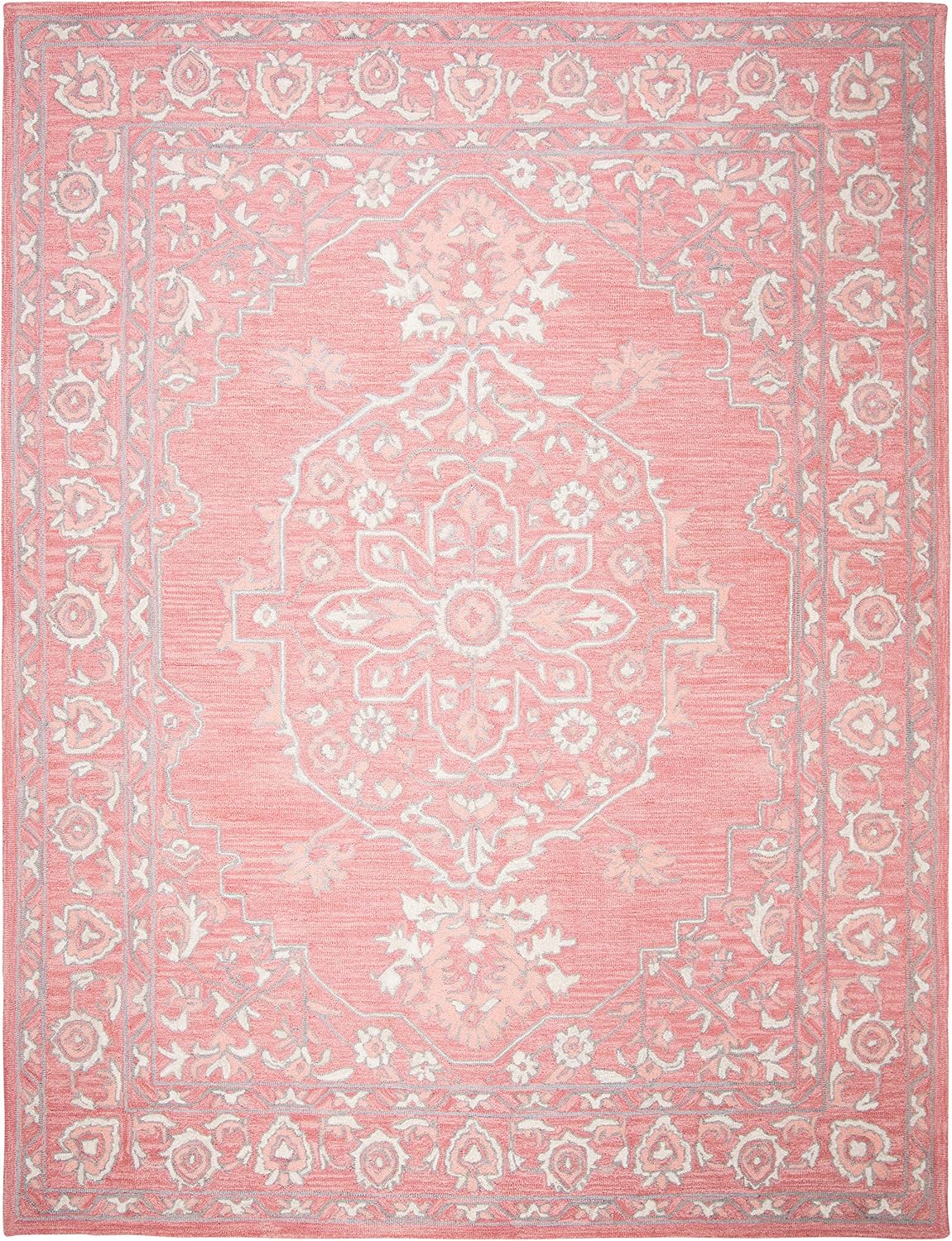 SAFAVIEH Micro-Loop Collection X-Large Area Rug - 11' x 15', Pink & Ivory, Handmade Shabby Chic Wool, Ideal for High Traffic Areas in Living Room, Bedroom (MLP504U)
