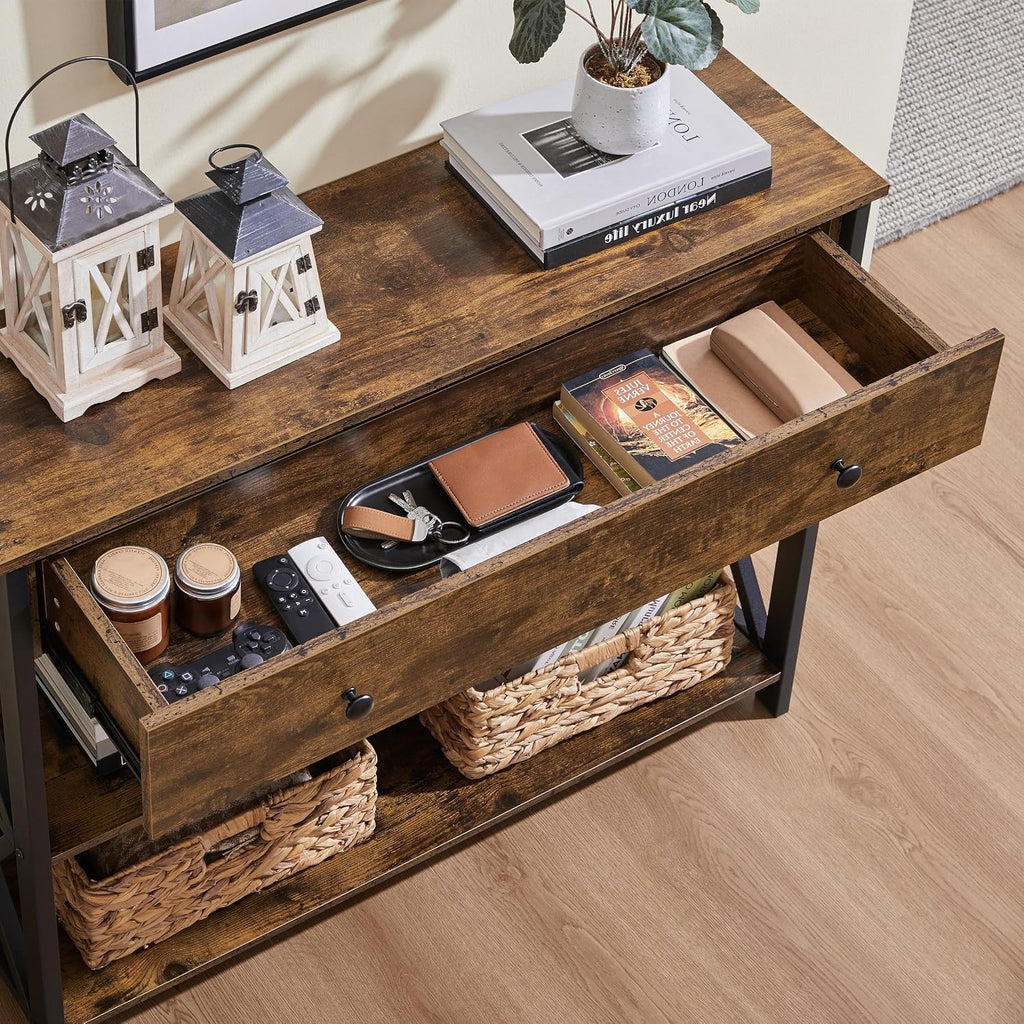 Yaheetech Console Table with Drawer, Rustic Entry Table with 3 Tier Storage